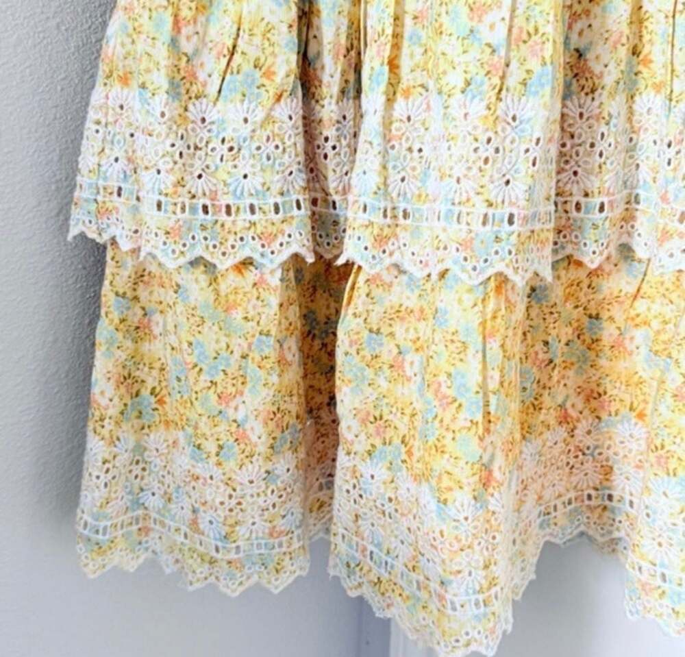 American Eagle Yellow Floral Layered Lace Boho Mini Dress - Picture 6 of 11